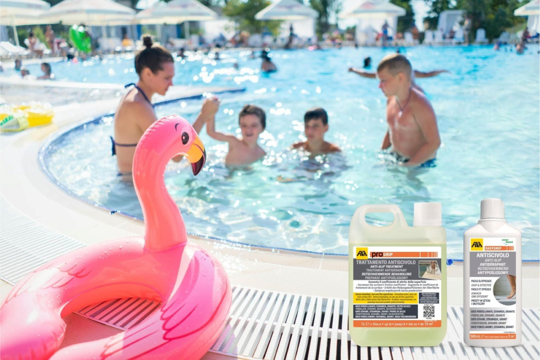 Fila PROGRIP anti-slip treatment on porcelain pool tiles