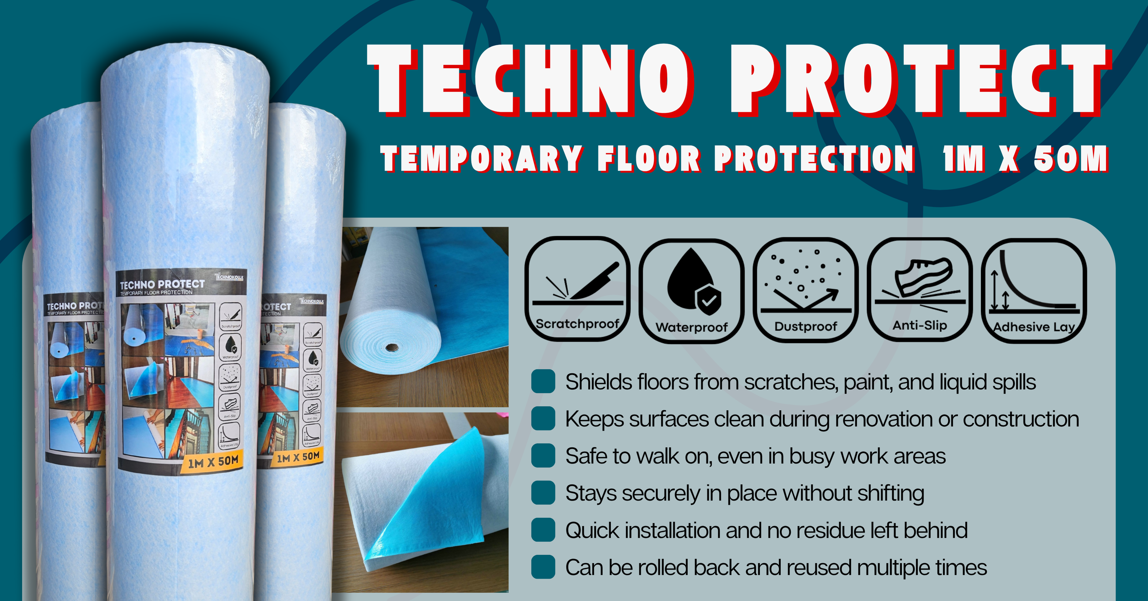 TECHNO PROTECT - Floor Protection 1mtr x 50mtr Roll