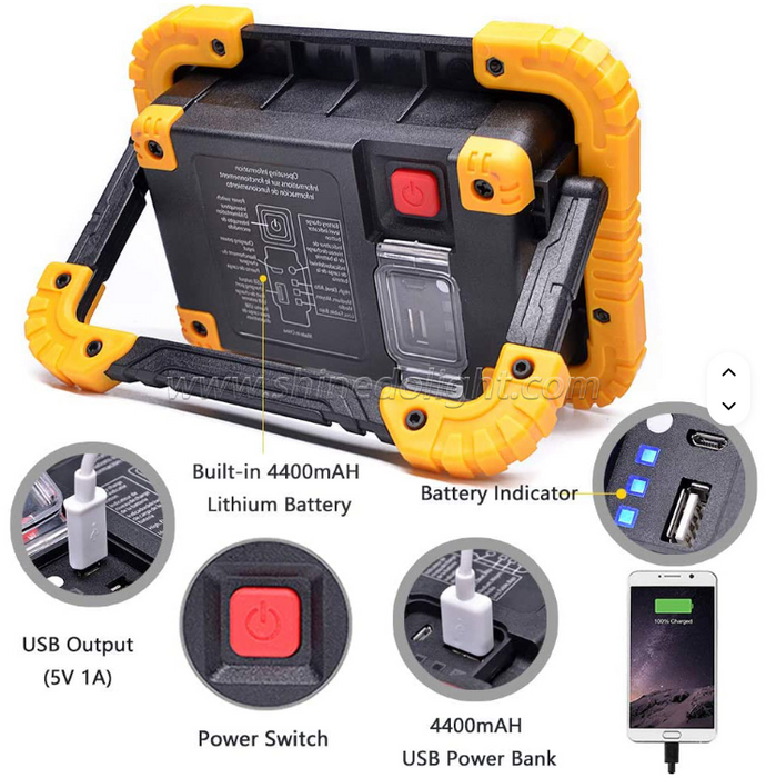 LED Work Light - Foldable, IP65 Waterproof and USB Power Bank